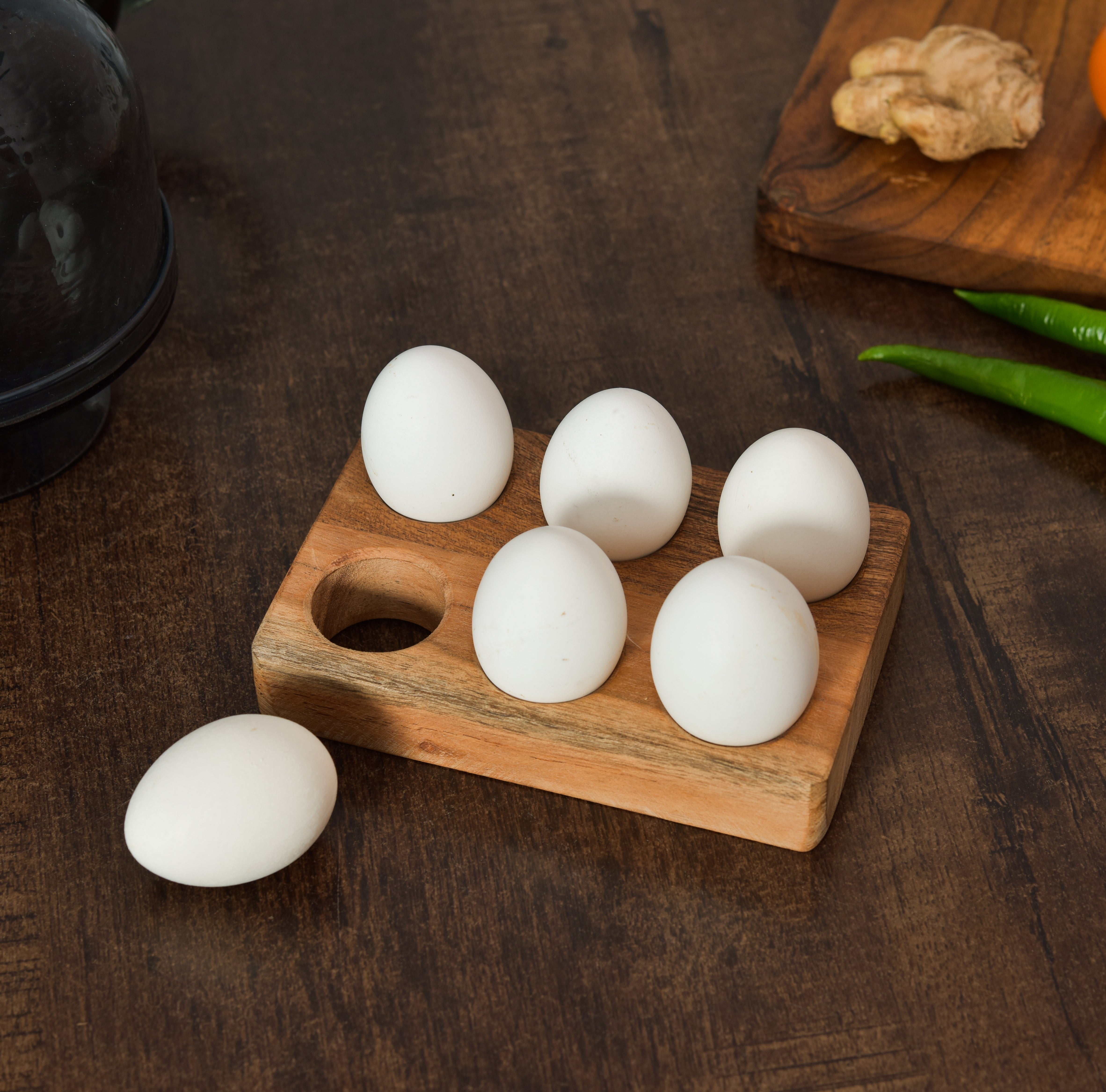 Wooden Egg Holder And Tray For 6 Eggs