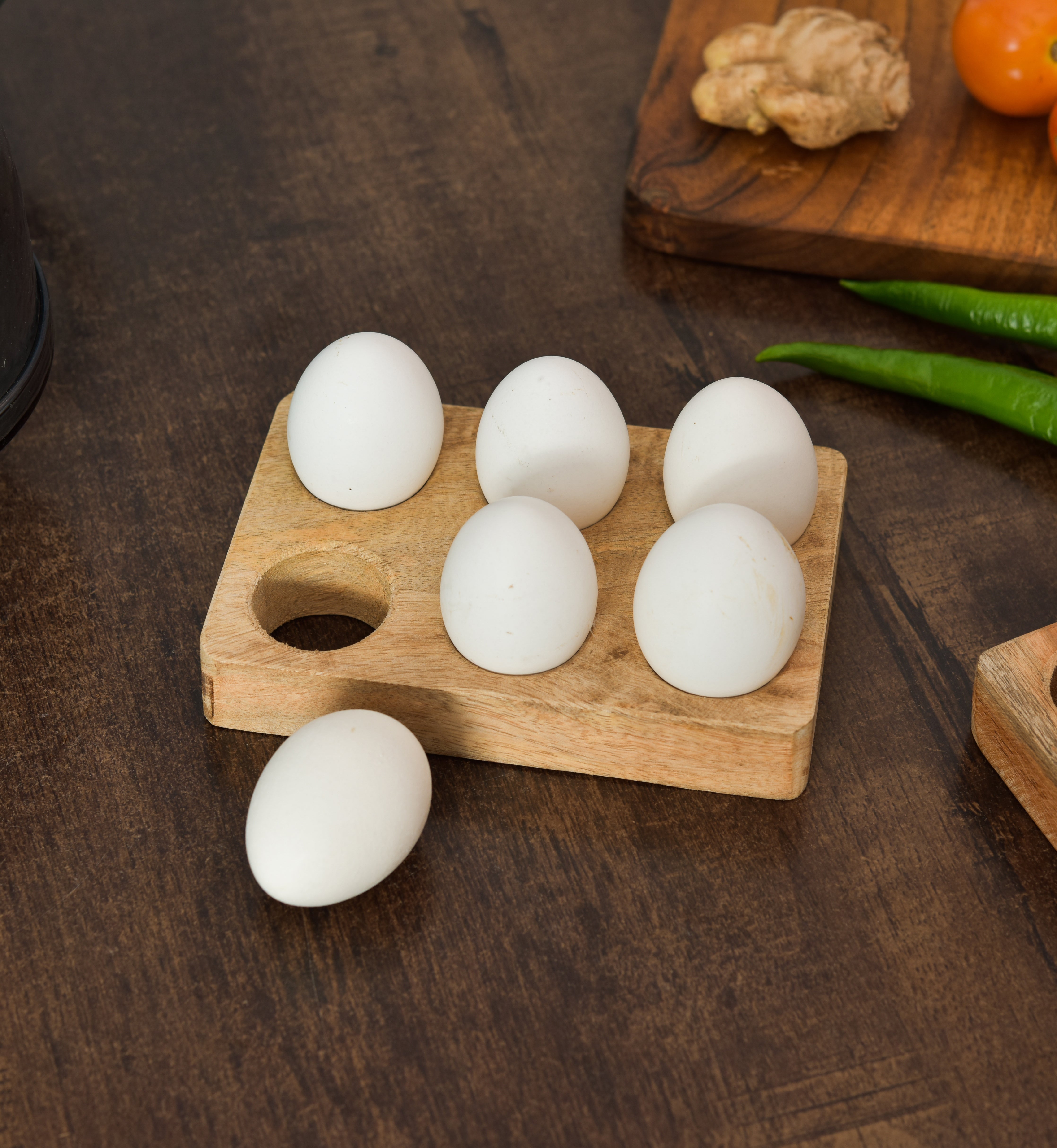 Wooden Egg Holder And Tray For 6 Eggs