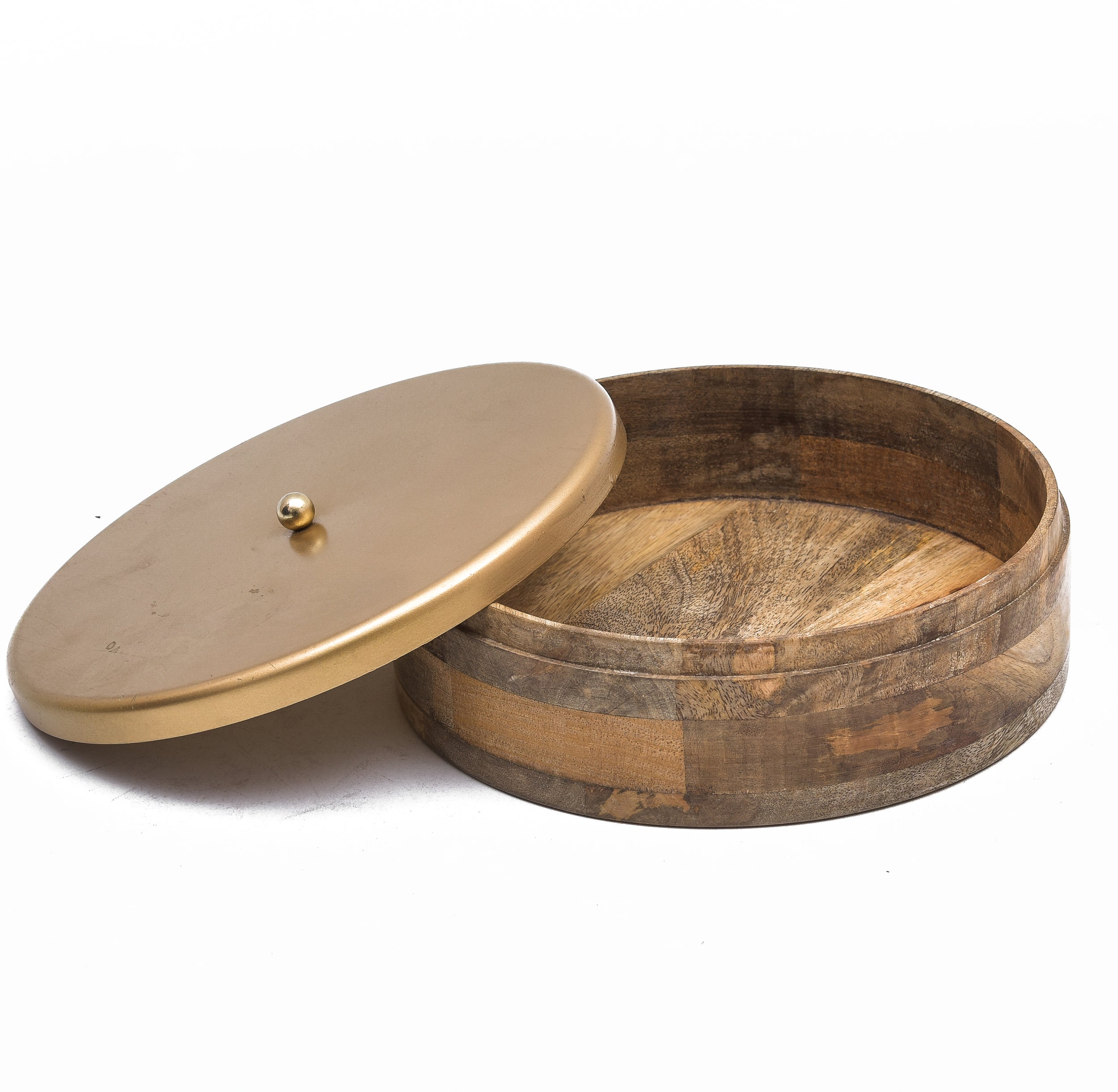 MANGO WOOD CASSEROLE WITH IRON LID - Roti Box