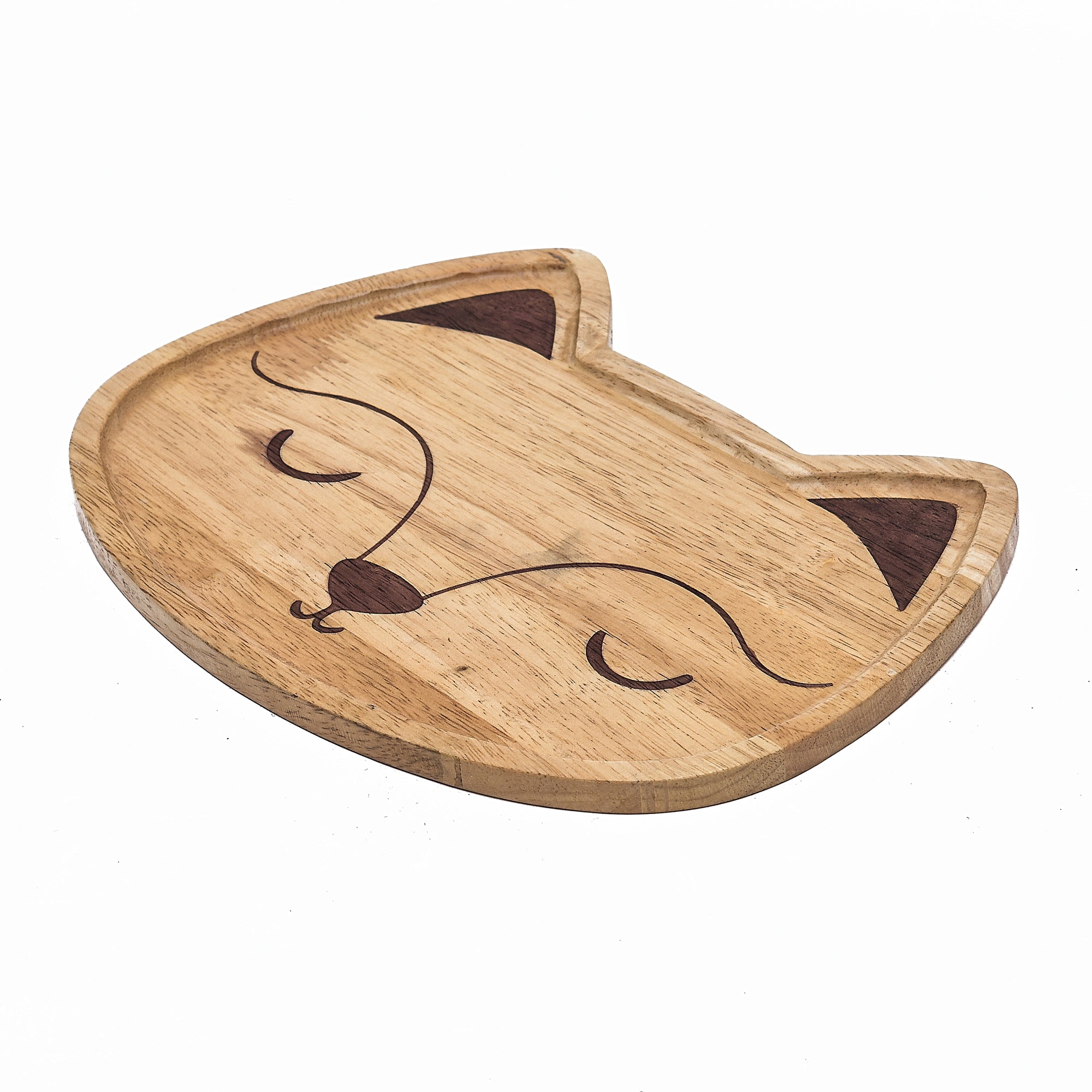 Mango Wood Serving Tray With Meow Print - 12X8 Inch