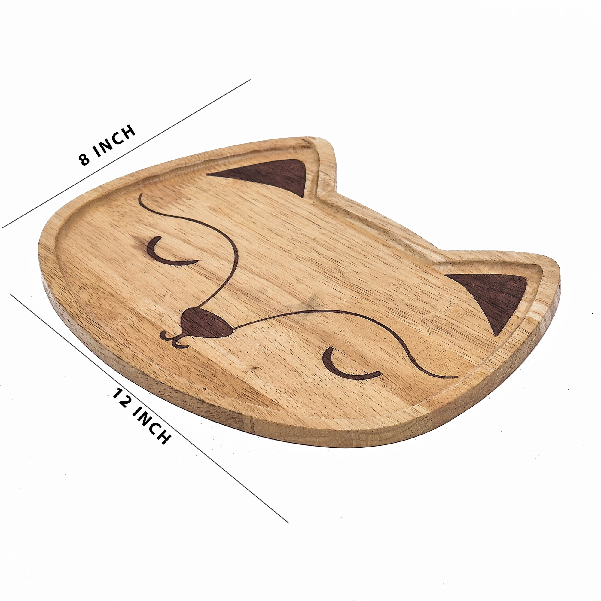 Mango Wood Serving Tray With Meow Print - 12X8 Inch