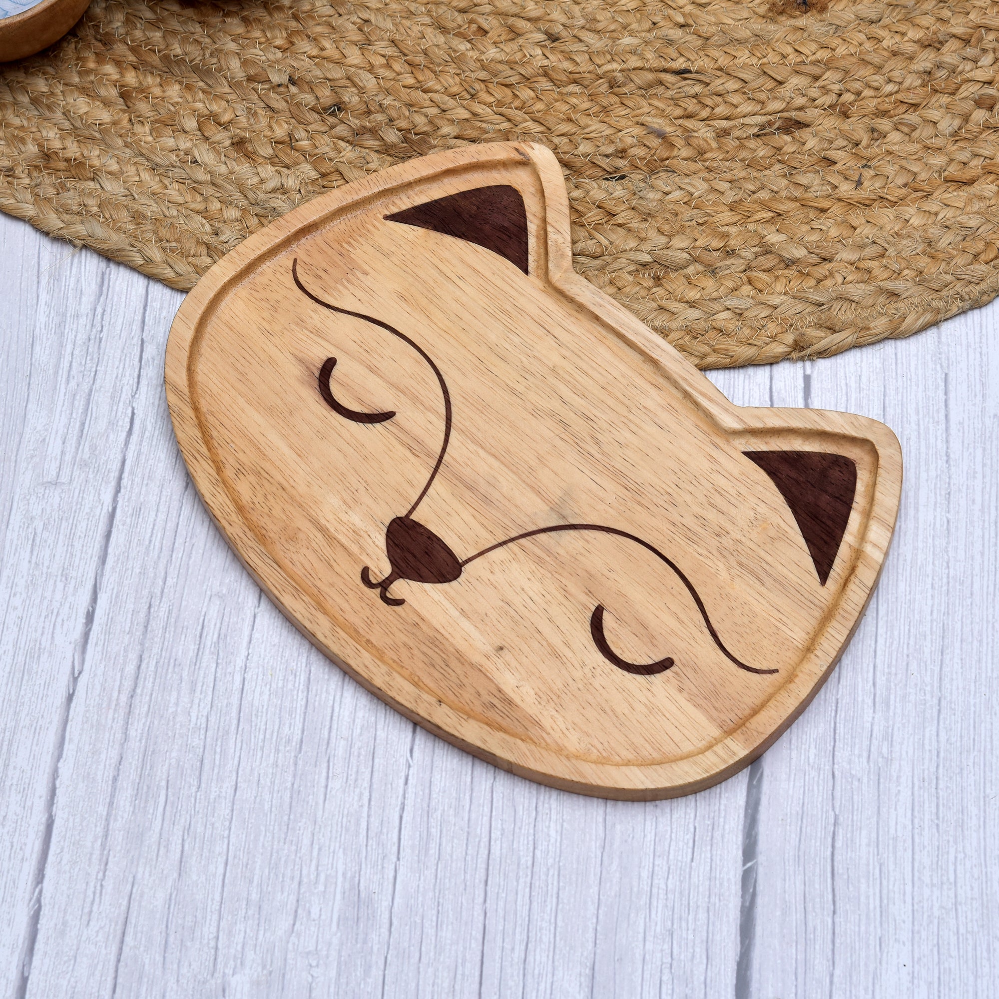 Mango Wood Serving Tray With Meow Print - 12X8 Inch