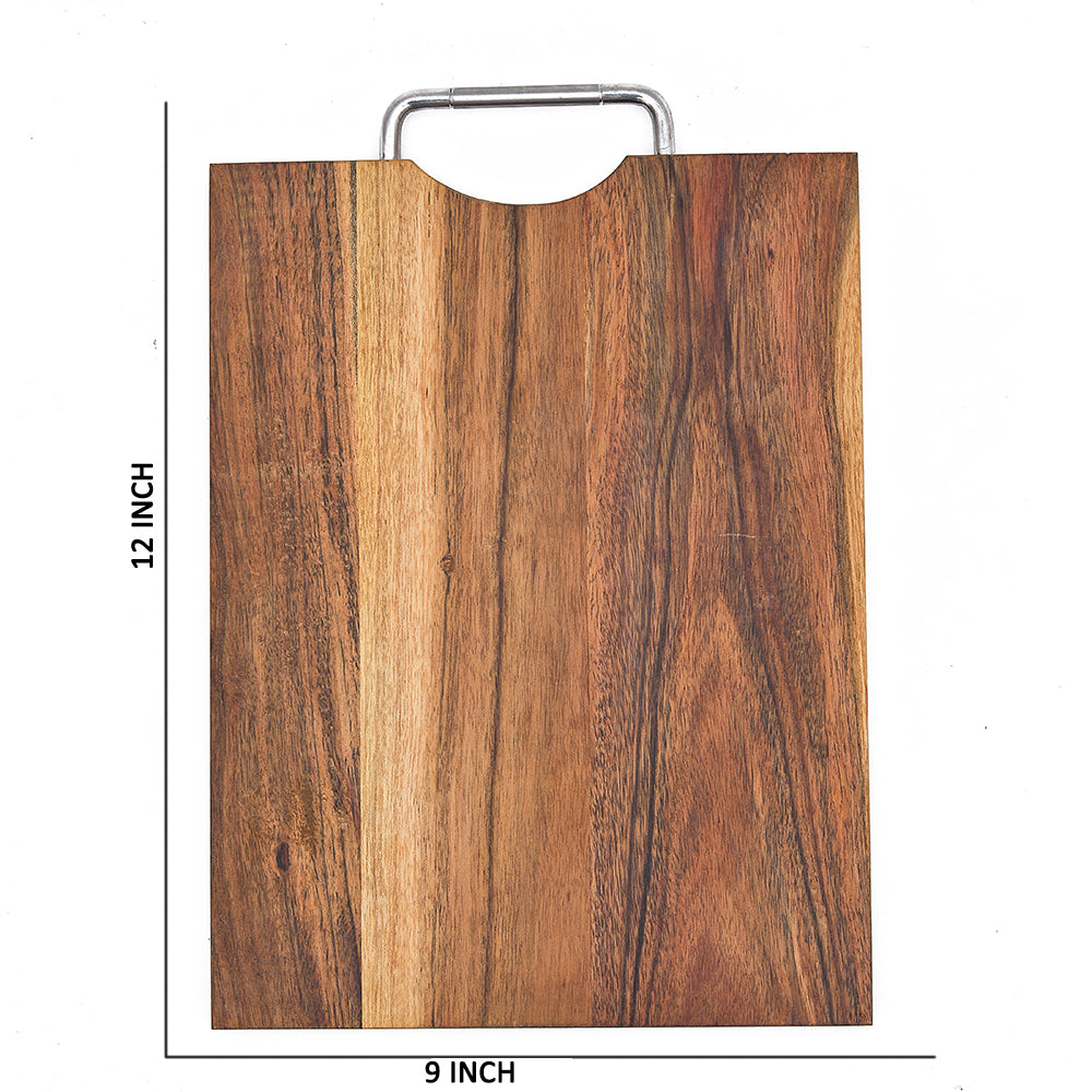 ACACIA WOOD RECT. Serving Board and Platter with SS HANDLE 12*9