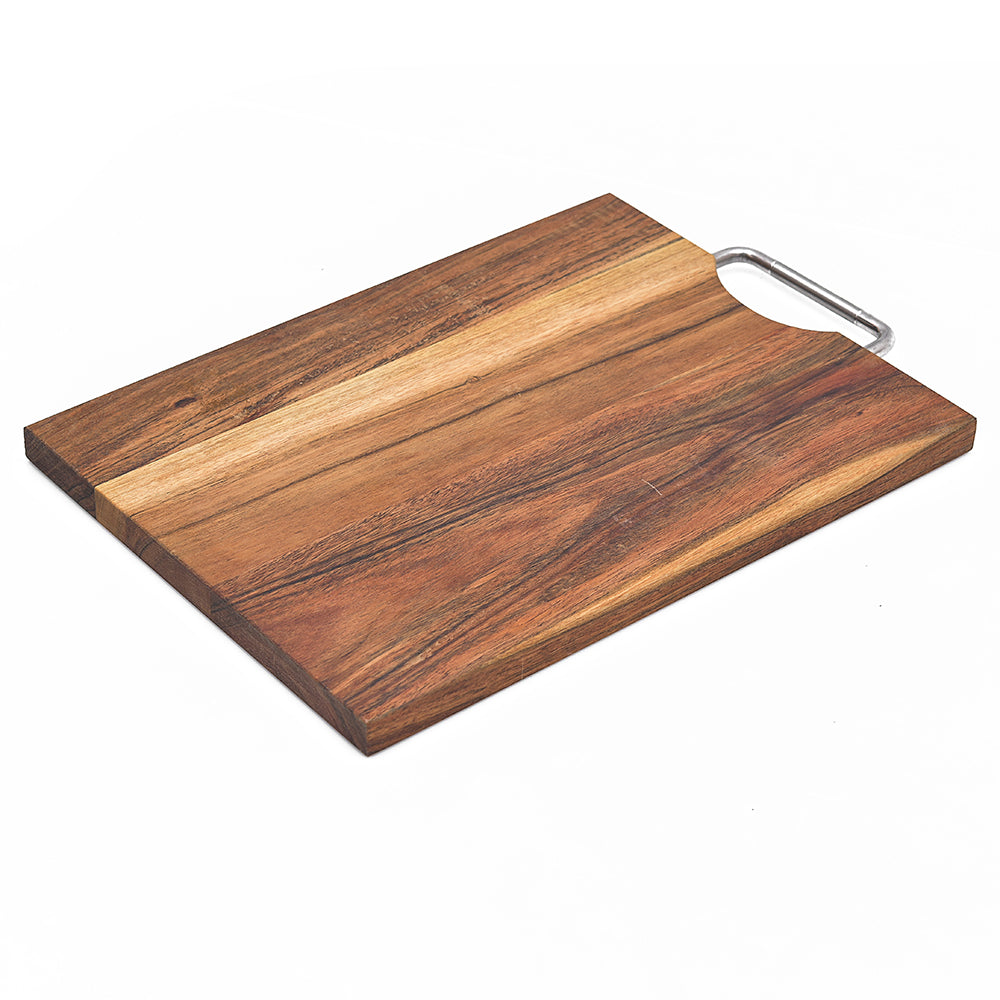 ACACIA WOOD RECT. Serving Board and Platter with SS HANDLE 12*9