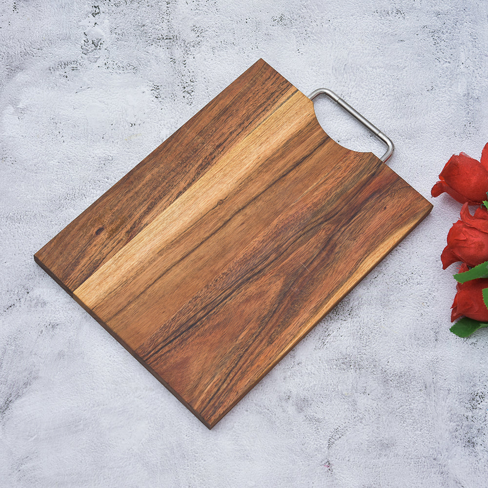 ACACIA WOOD RECT. Serving Board and Platter with SS HANDLE 12*9