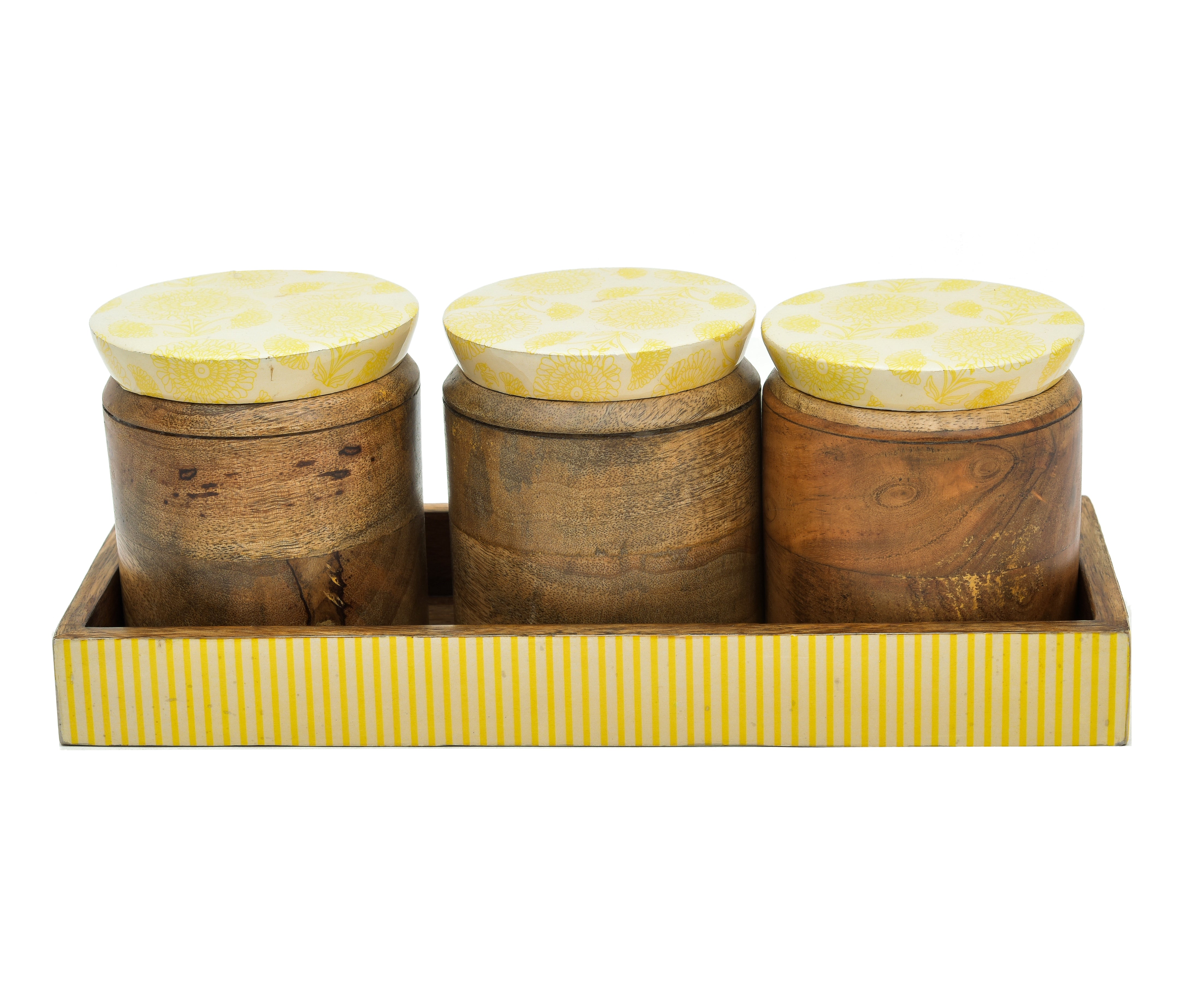 Marigold Printed Tray With 3pcs Jar Set