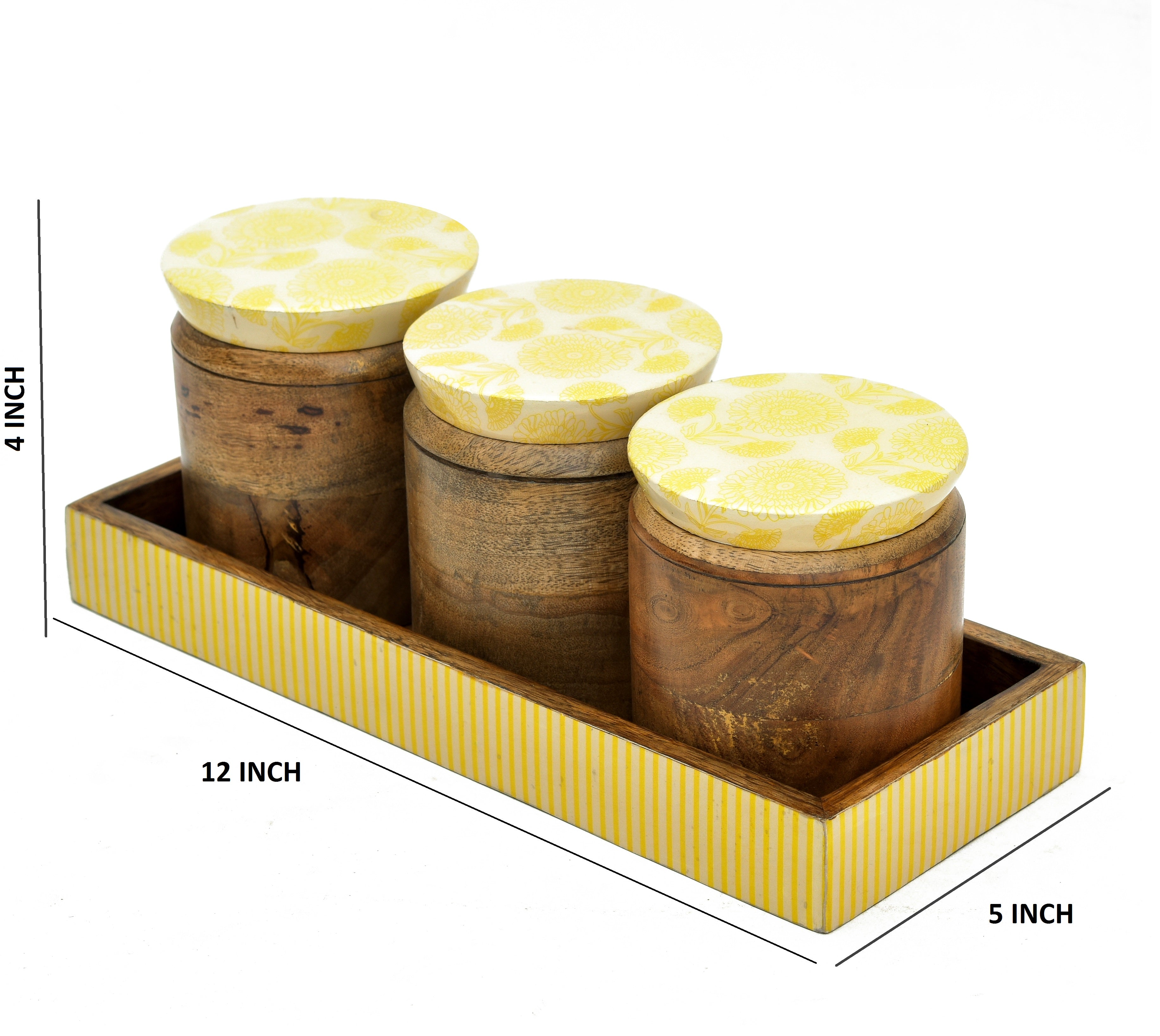 Marigold Printed Tray With 3pcs Jar Set