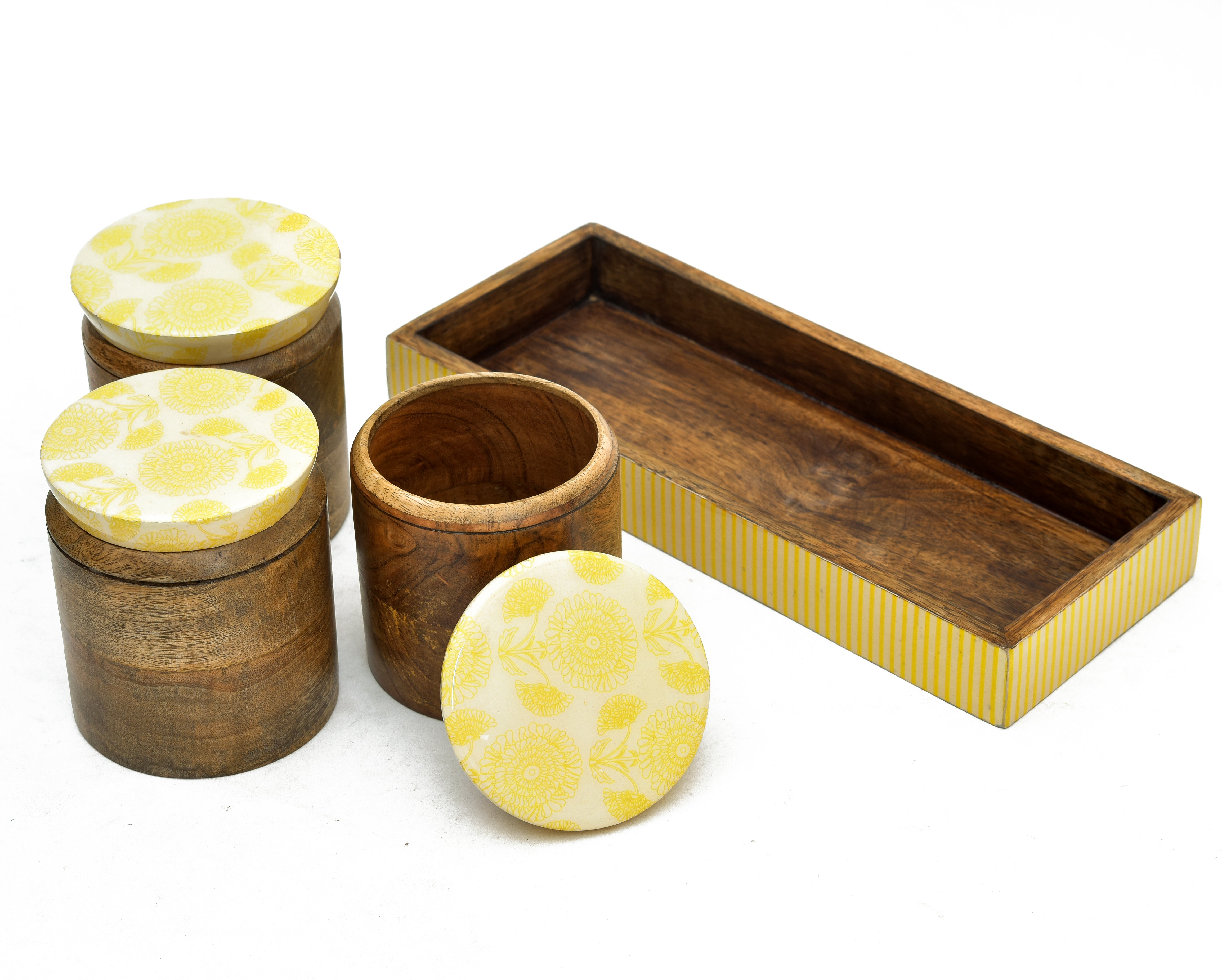 Marigold Printed Tray With 3pcs Jar Set