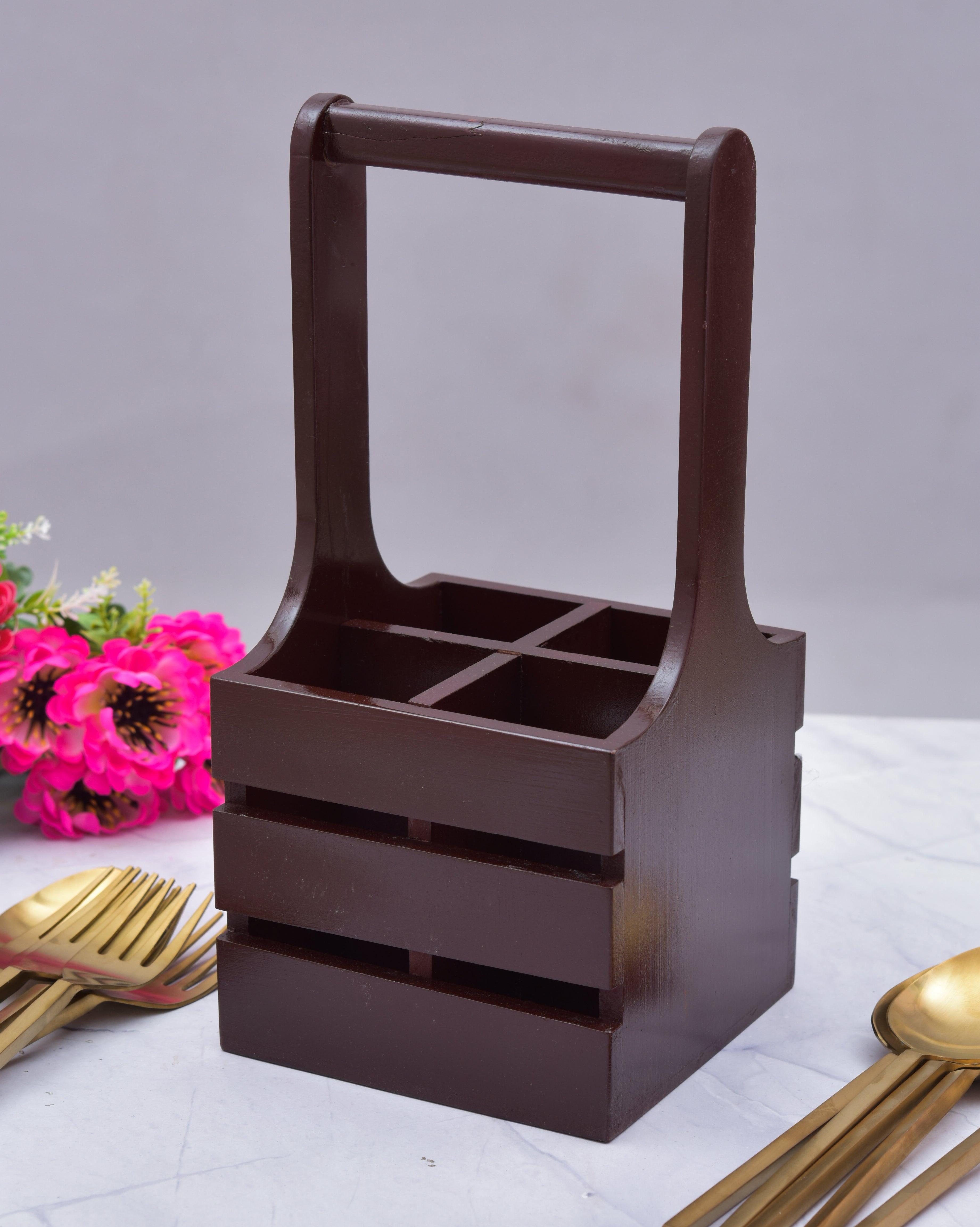 WOODEN SPOON HOLDER WITH HANDLE