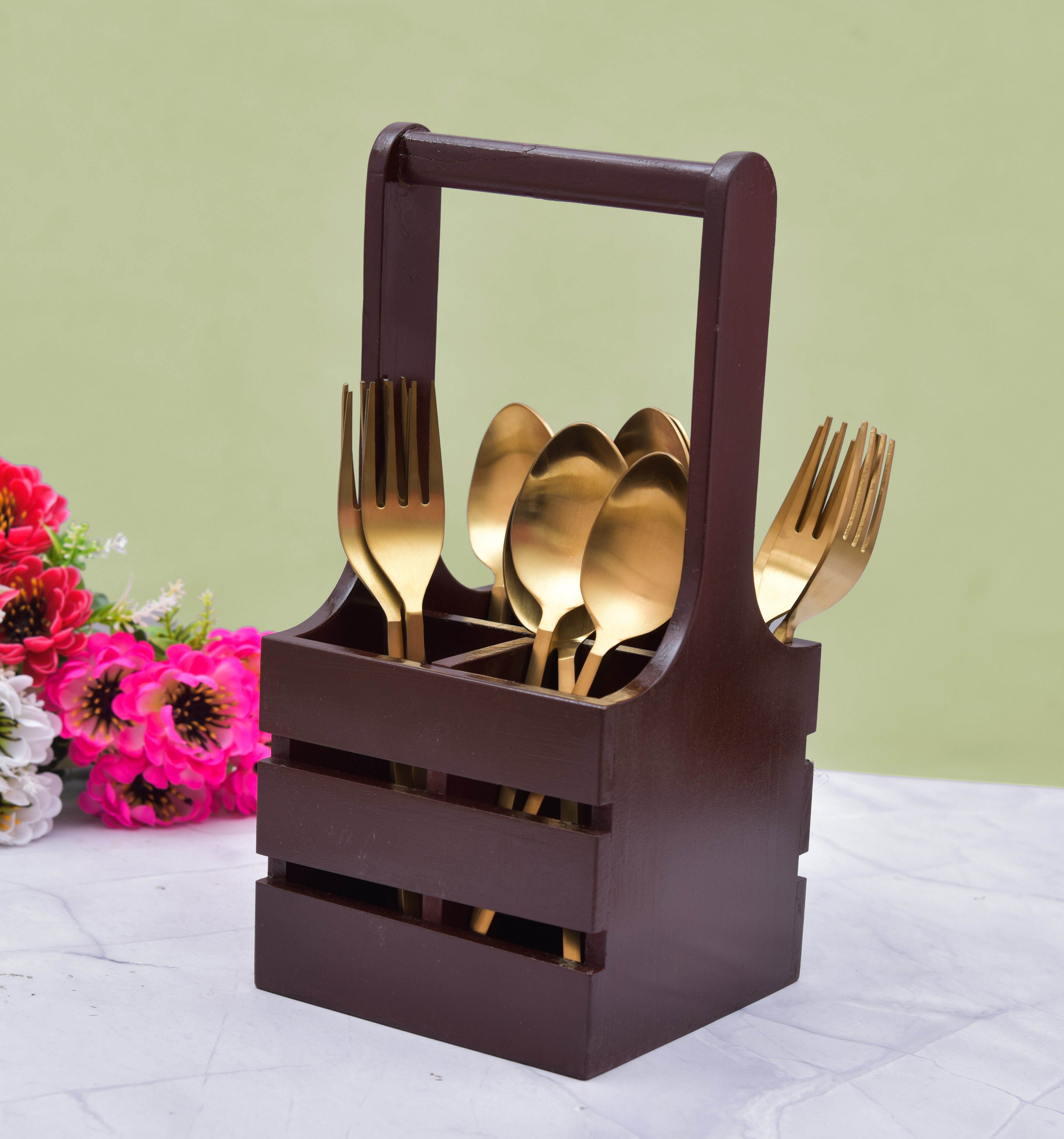 WOODEN SPOON HOLDER WITH HANDLE