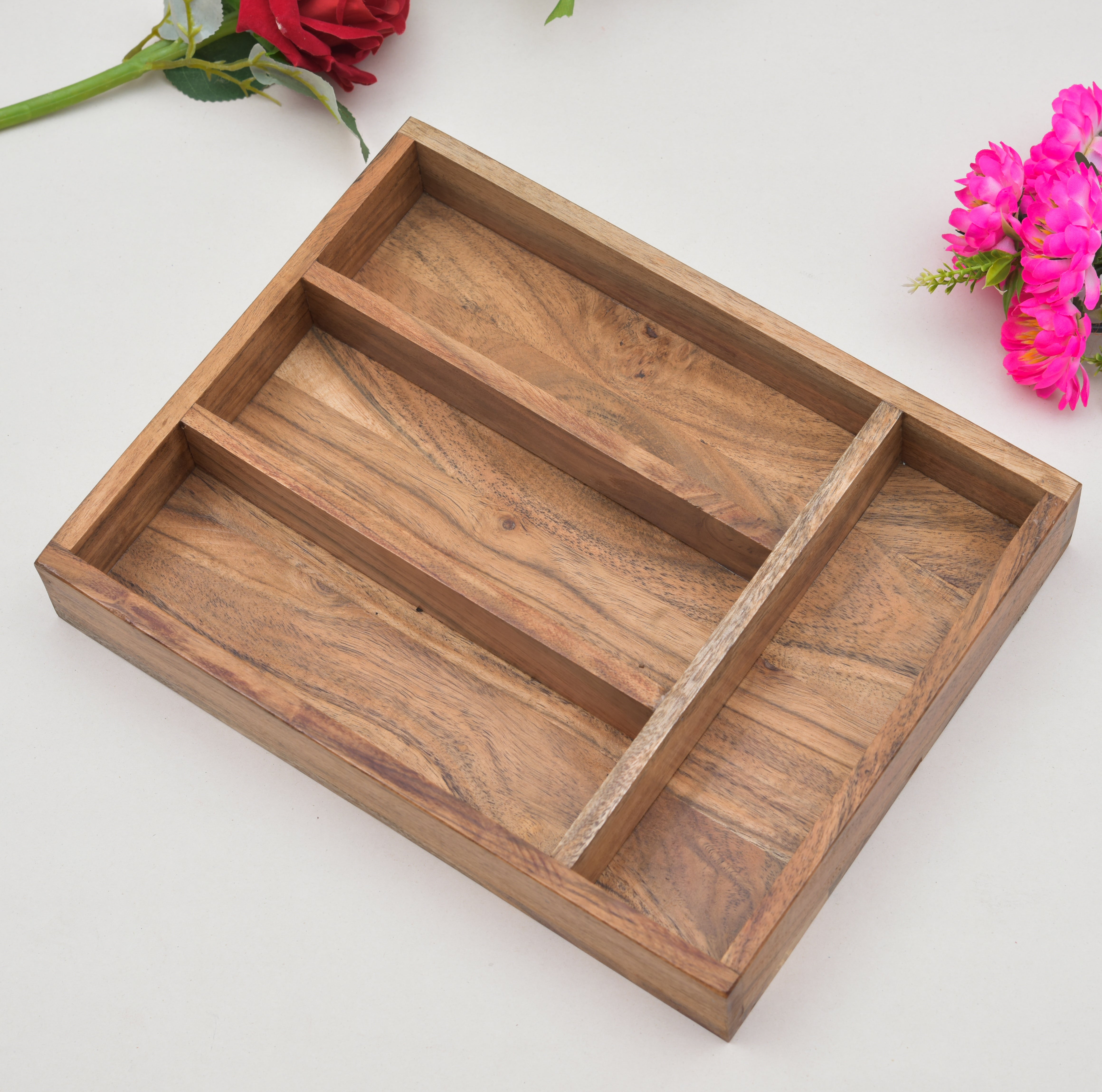 Acacia Wooden Tray With 4 Campartments