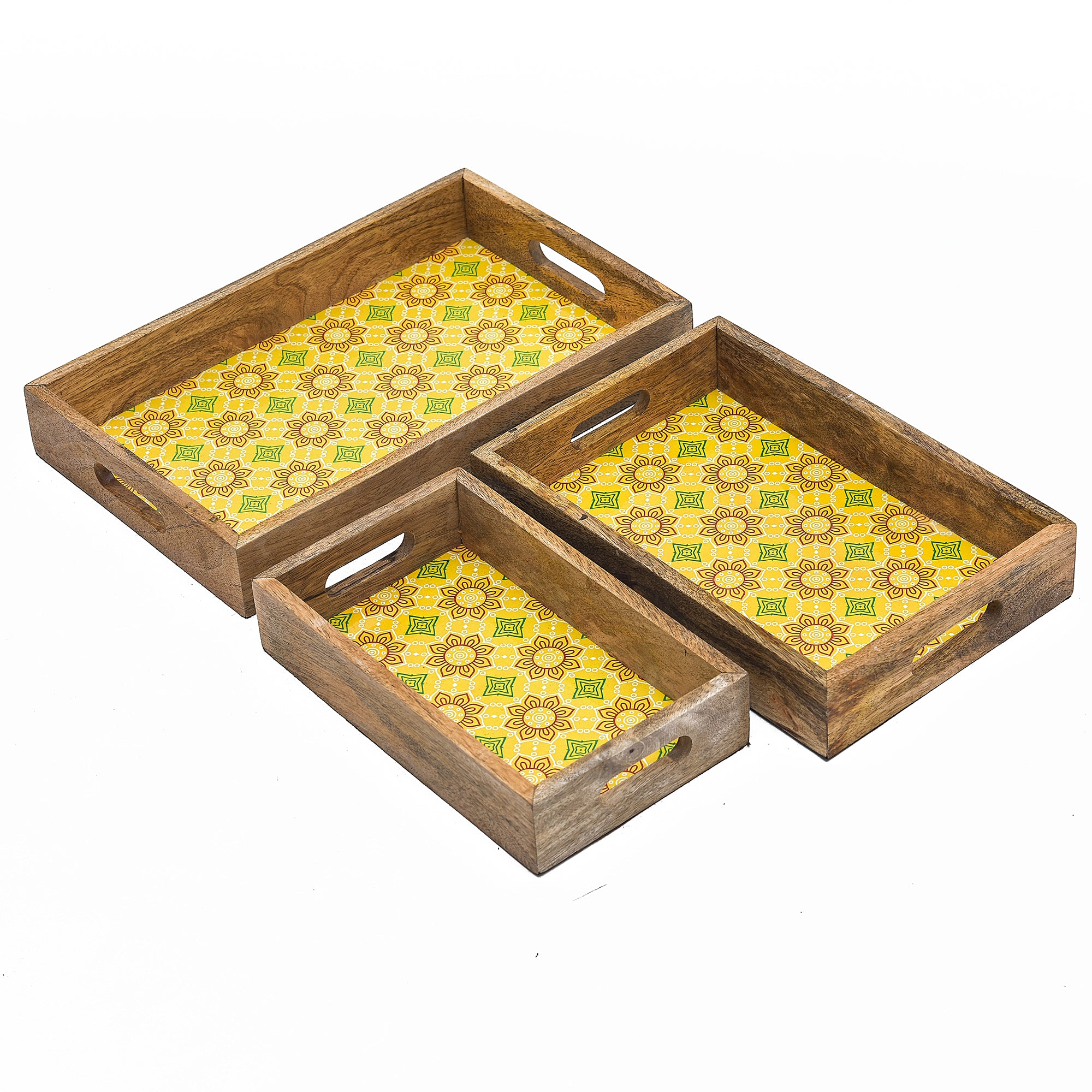 Basant Printed Wooden Serving Tray With Plain Handle