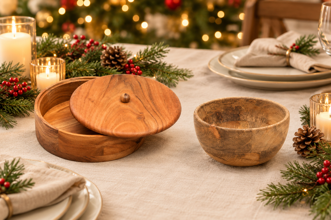 How to Style a Christmas Dinner Table with Wooden Serveware