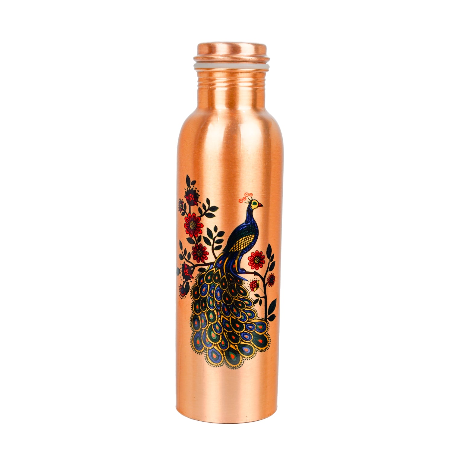 PEACOCK PRINTED COPPER WATER BOTTLE - 1000ML