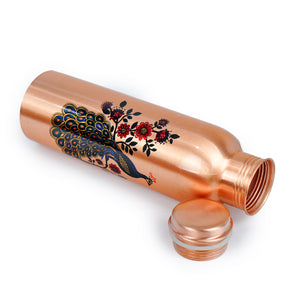 PEACOCK PRINTED COPPER WATER BOTTLE - 1000ML