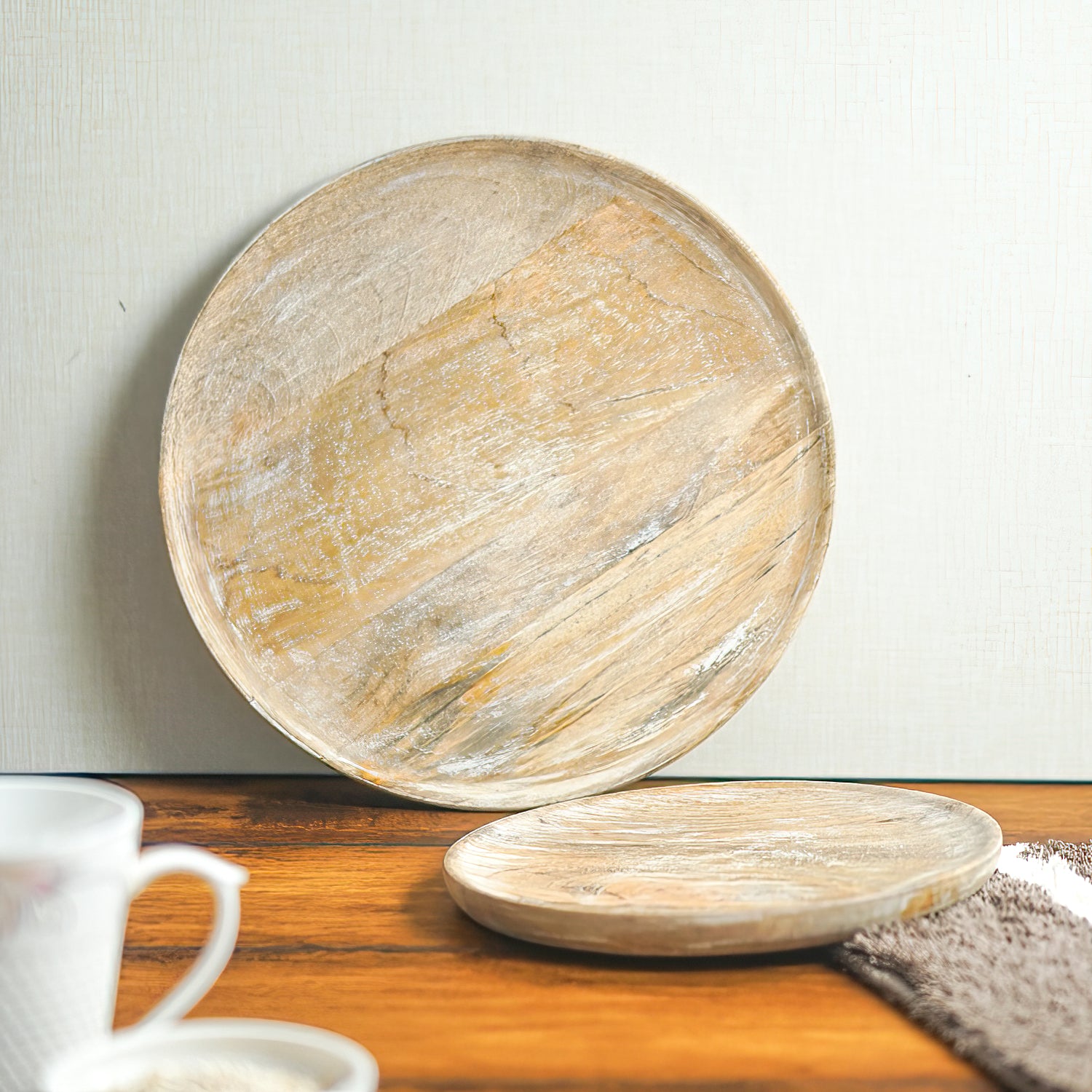 White Mango Wooden Plate Set of 2