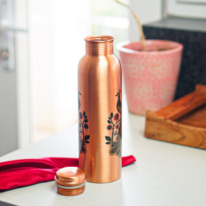 PEACOCK PRINTED COPPER WATER BOTTLE - 1000ML