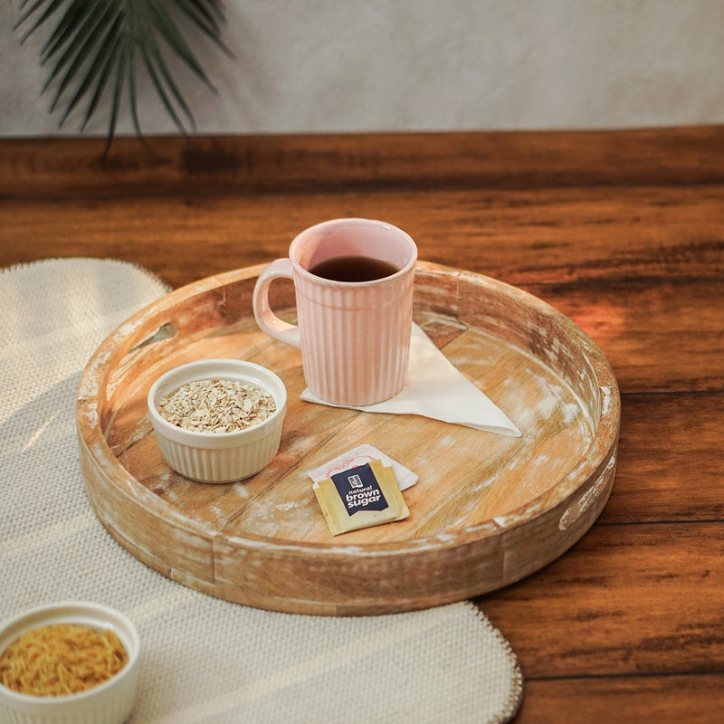 Round Mango Wooden White Tray