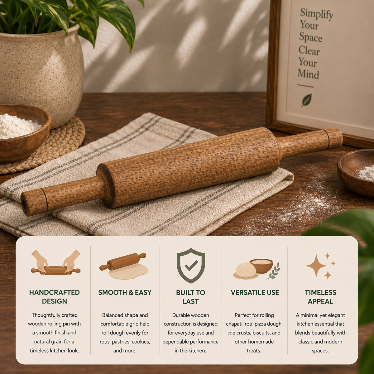 ROLLING STAR ACACIA WOODEN BELAN & ROLLING PIN