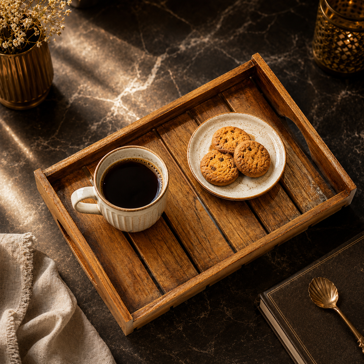 Acacia Wooden Tapper Handle Tray - 12*9 Inch