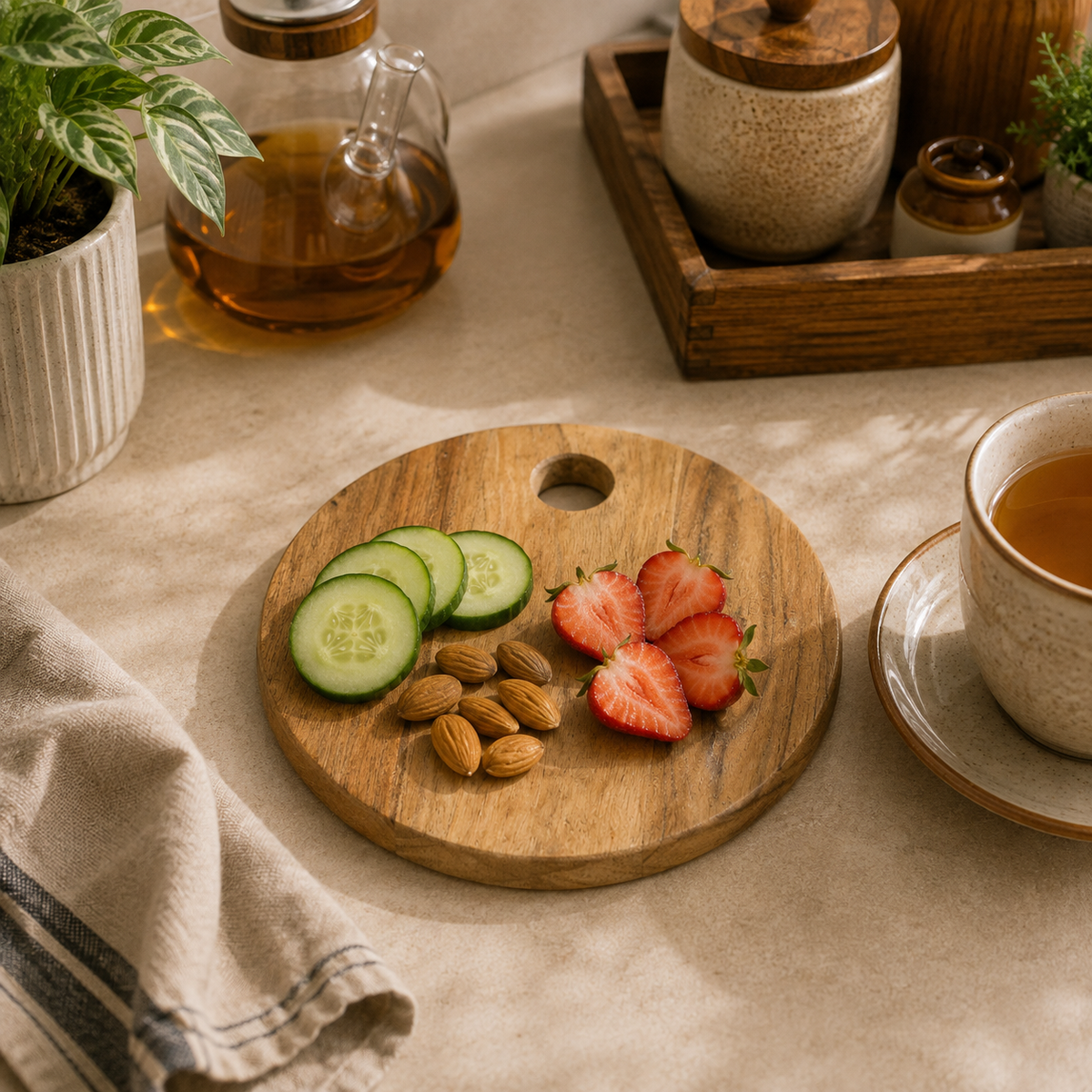 Acaica Wood Round Chopping Board With Inner Hole