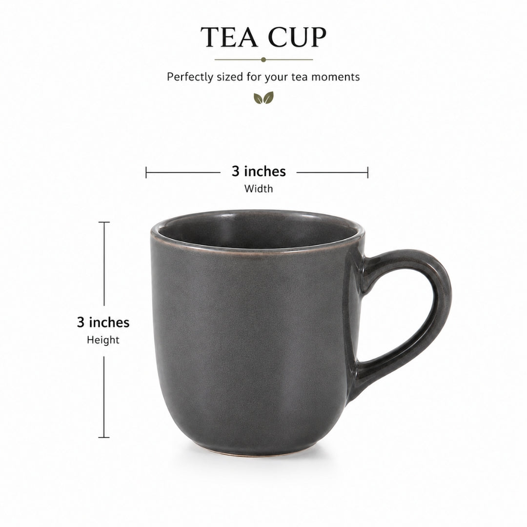 Ceramic Matt Finish Tea Cup Set (Grey) - Sanjeev Kapoor by OGGN Pack of 6