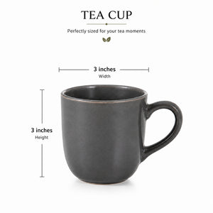 Ceramic Matt Finish Tea Cup Set (Grey) - Sanjeev Kapoor by OGGN Pack of 6