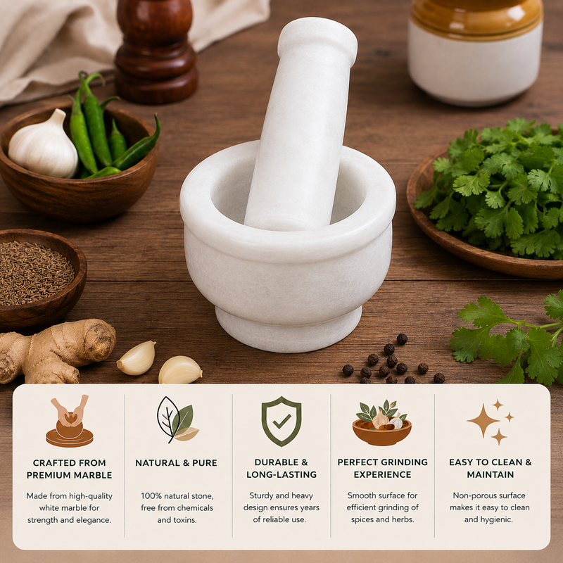MARBLE OKHALI SET & MORTAR & PESTLE 4*2.5