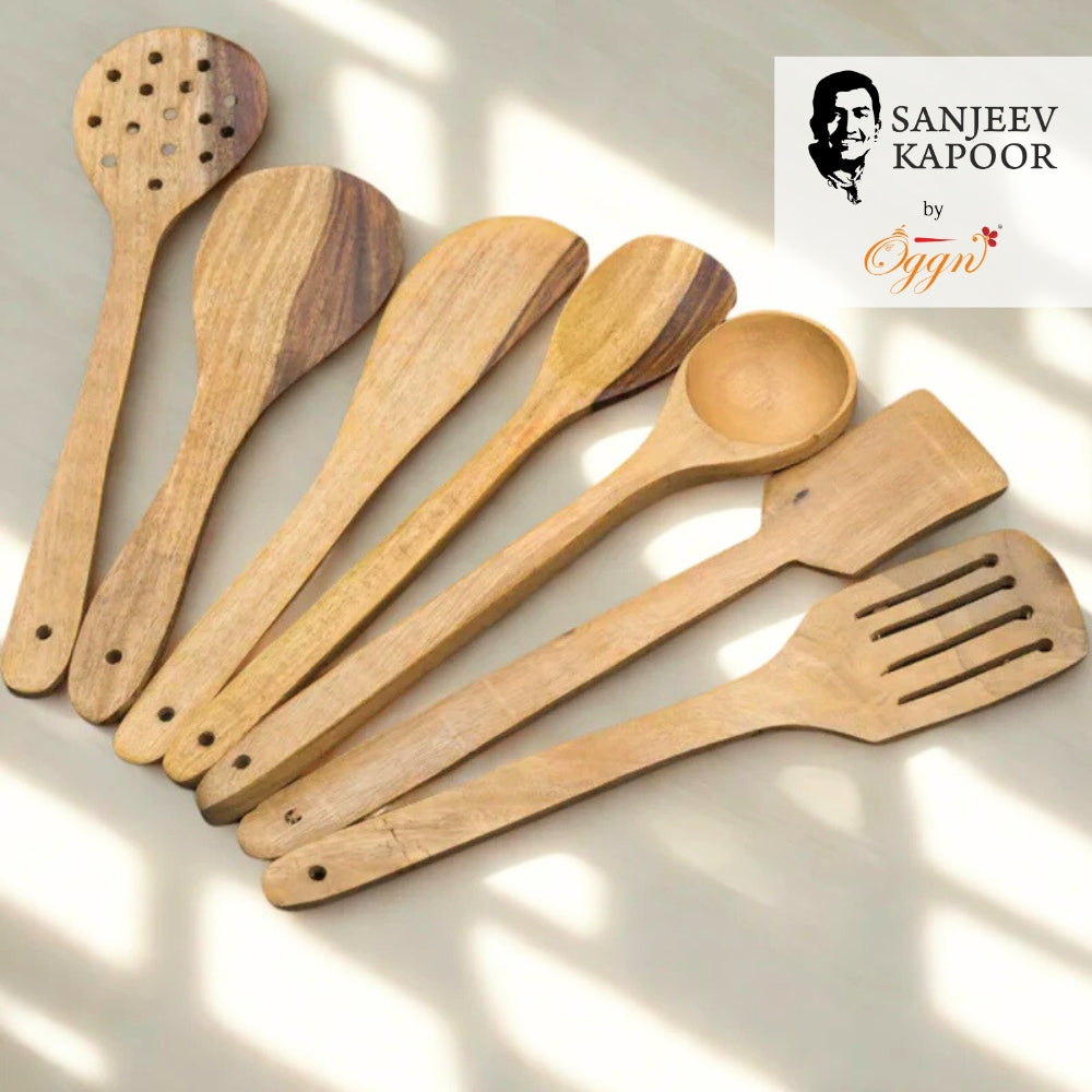 White Sheesham Wood Spatulas Set of 7