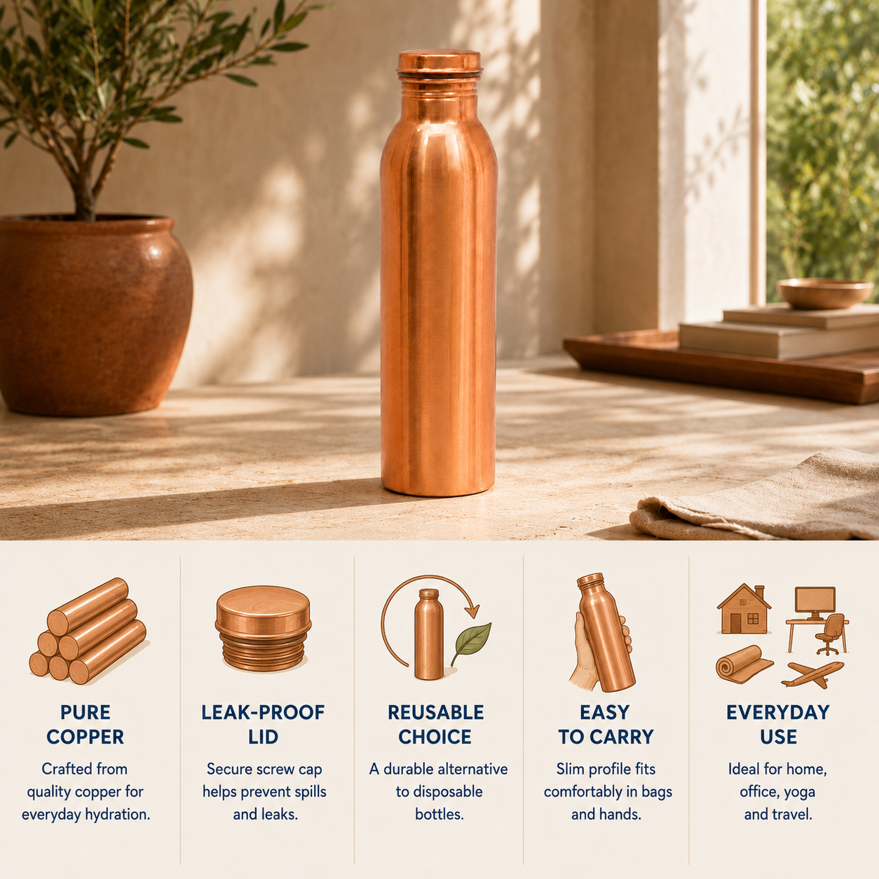 Classic 900 ml Copper Bottle (Pack of 1)
