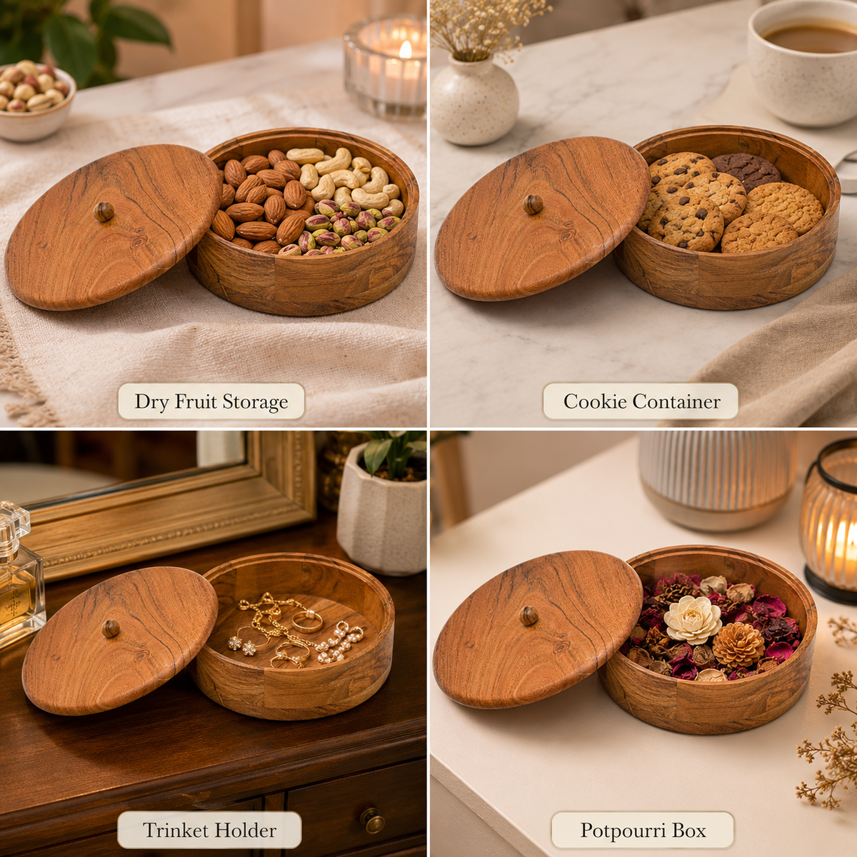 ACACIA WOODEN ROUND ROTI DABBA