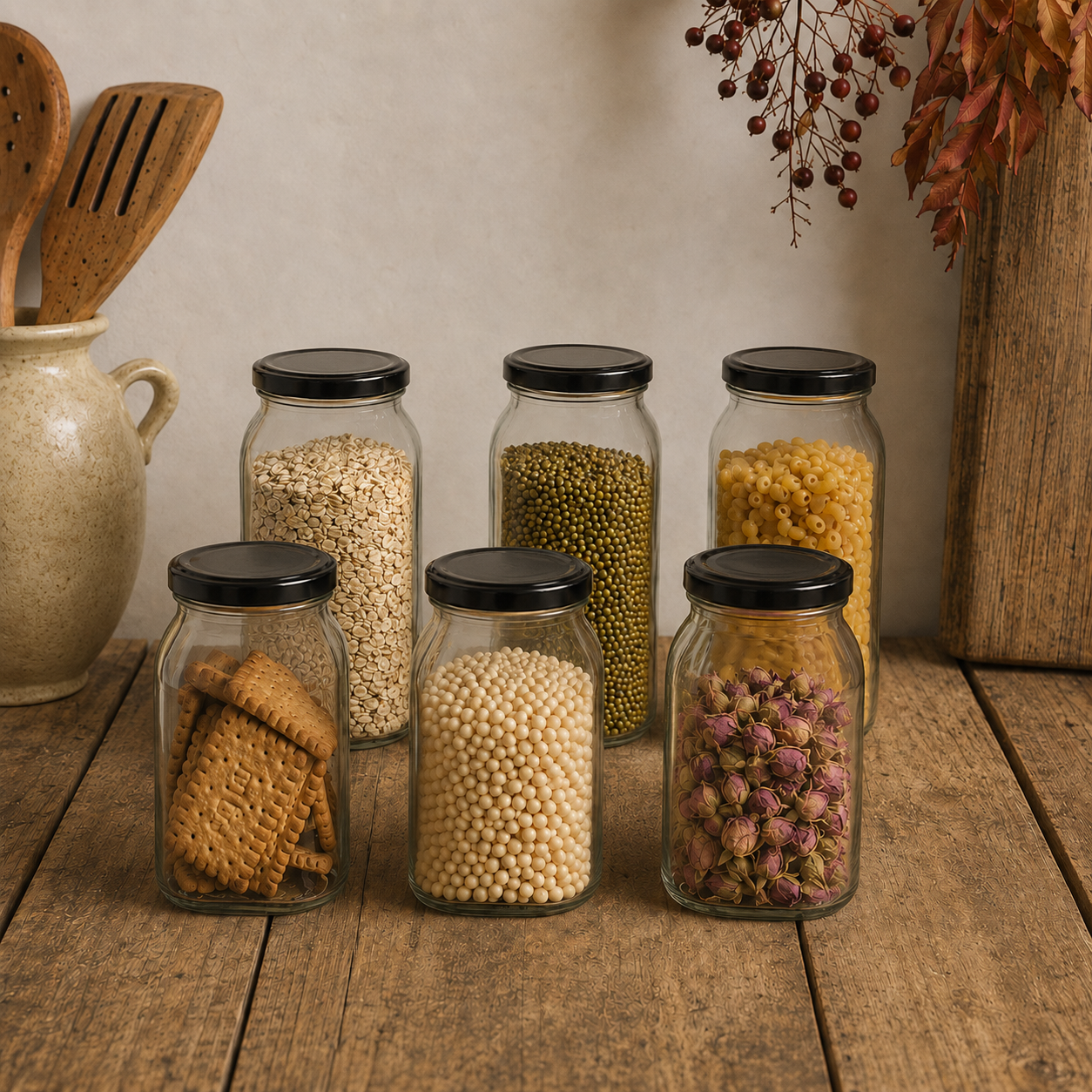 Square Glass Utility Container-Jar-Pack of 6– 250 ml (Transparent)