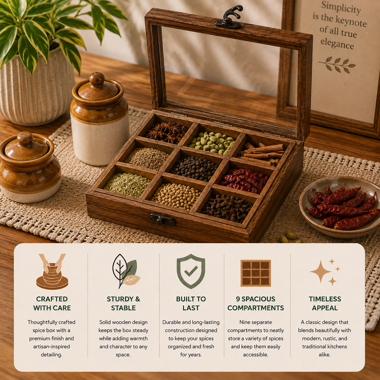 Acacia Wooden Masala Box