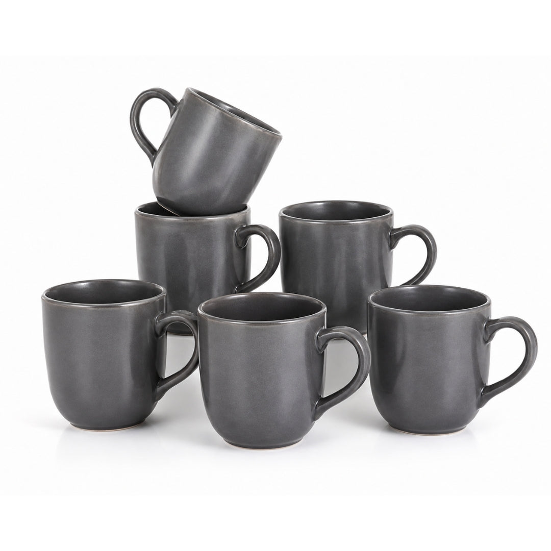Ceramic Matt Finish Tea Cup Set (Grey) - Sanjeev Kapoor by OGGN Pack of 6