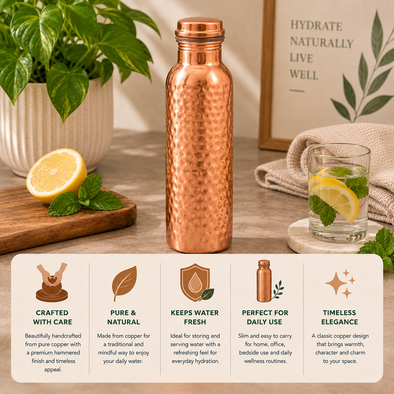 Sutra Copper Hammered Bottle - 950 Ml