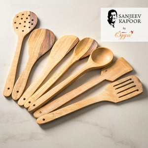 White Sheesham Wood Spatulas Set of 7