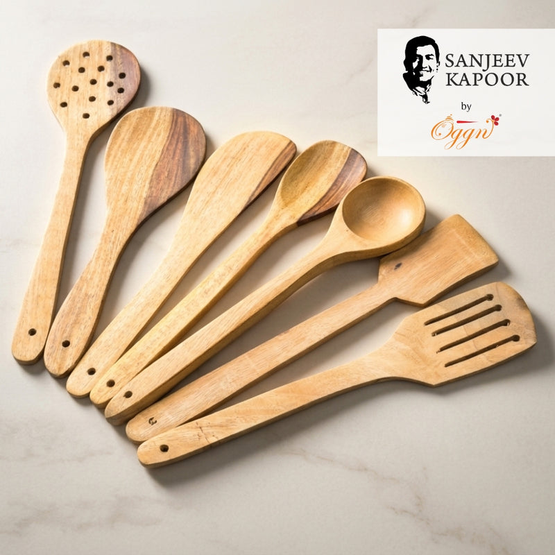 White Sheesham Wood Spatulas Set of 7