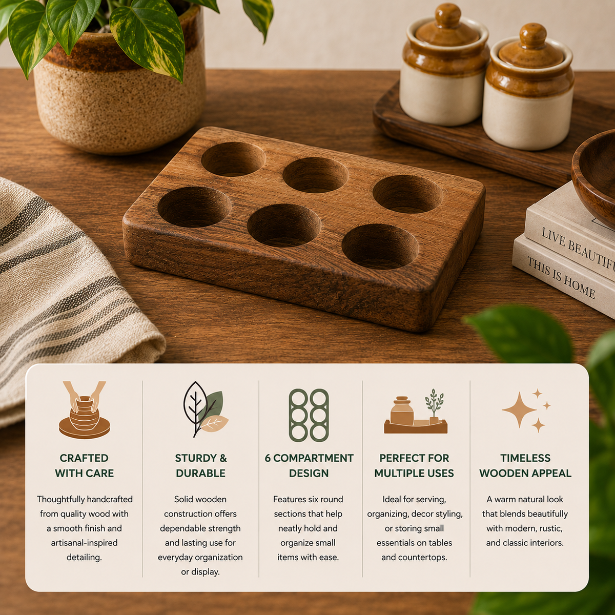 Wooden Egg Holder And Tray For 6 Eggs