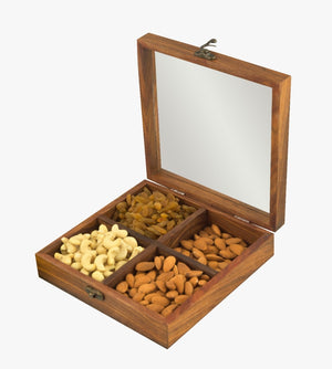 ACACIA WOODEN 4 COMPARTMENT DRY FRUIT BOX 8 INCH