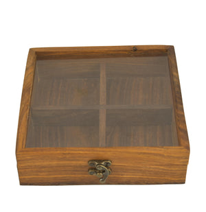 ACACIA WOODEN 4 COMPARTMENT DRY FRUIT BOX 8 INCH
