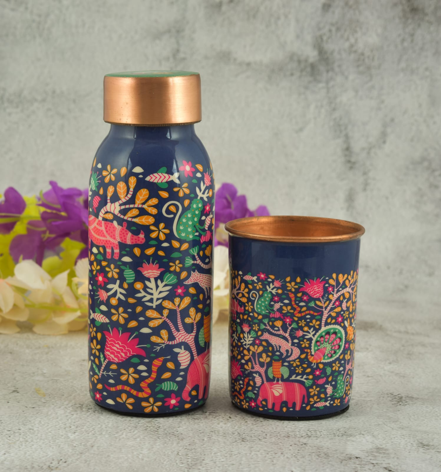 MEENA PRINTED COPPER BOTTLE WITH TUMBLER