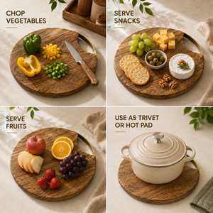 Acacia Round Wooden Chopping Board With Iron Handle