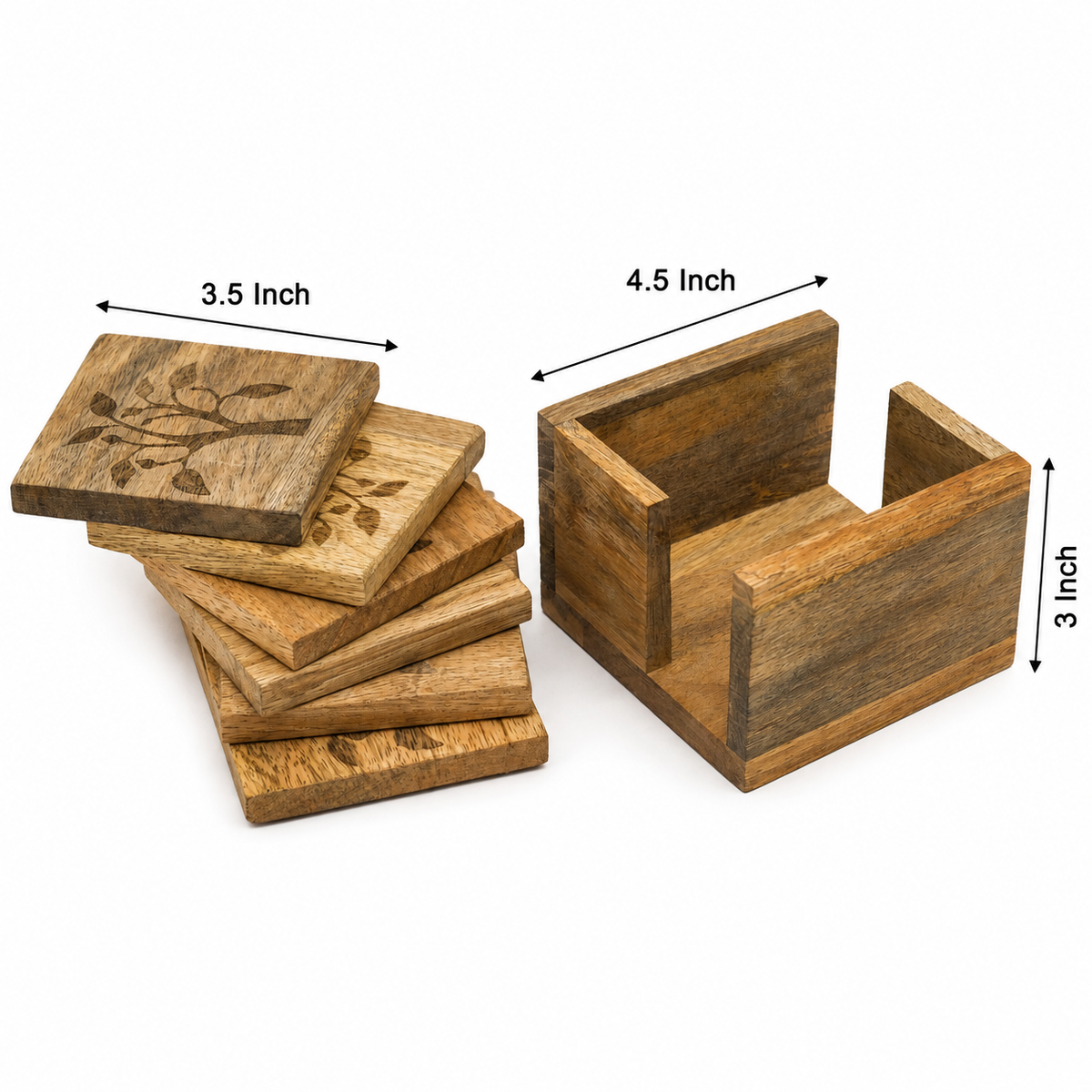 Mango Leaf Wooden Tea Coaster With Holder