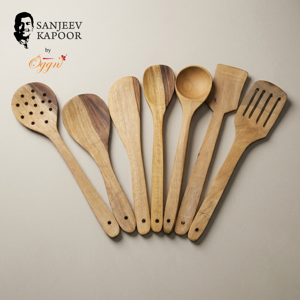 White Sheesham Wood Spatulas Set of 7