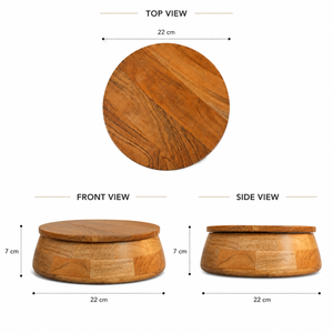 Sanjeev Kapoor OGGN Natural Wood Casserole with Lid, Handcrafted Wooden Chapati Box, Hot Case, Round Roti Dabba for Kitchen, (22.86 X 22.86 Cm)