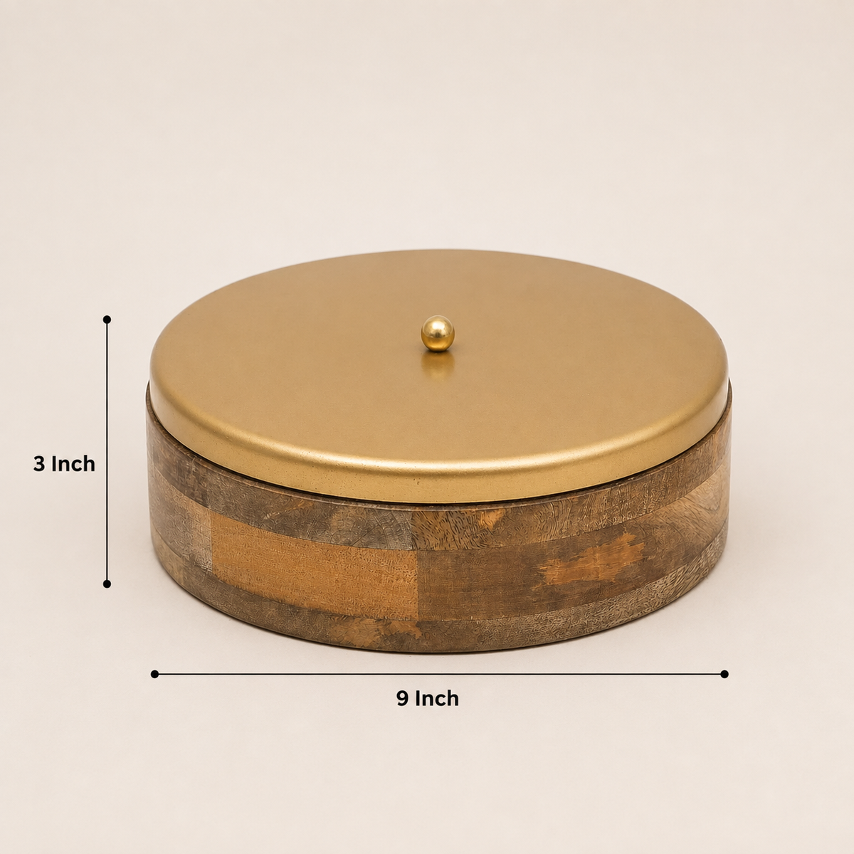 MANGO WOOD MASALA BOX & IRON LID 7 IRON BOWL