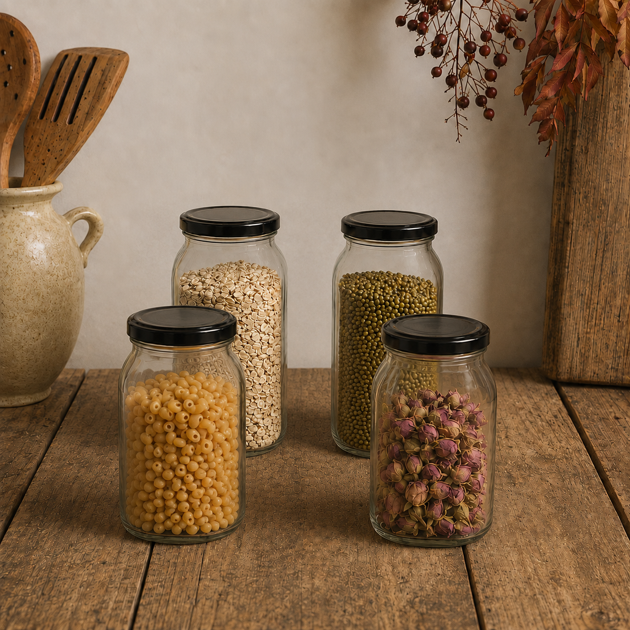 Square Glass Utility Container-Jar-Pack of 4 – 250 ml (Transparent)