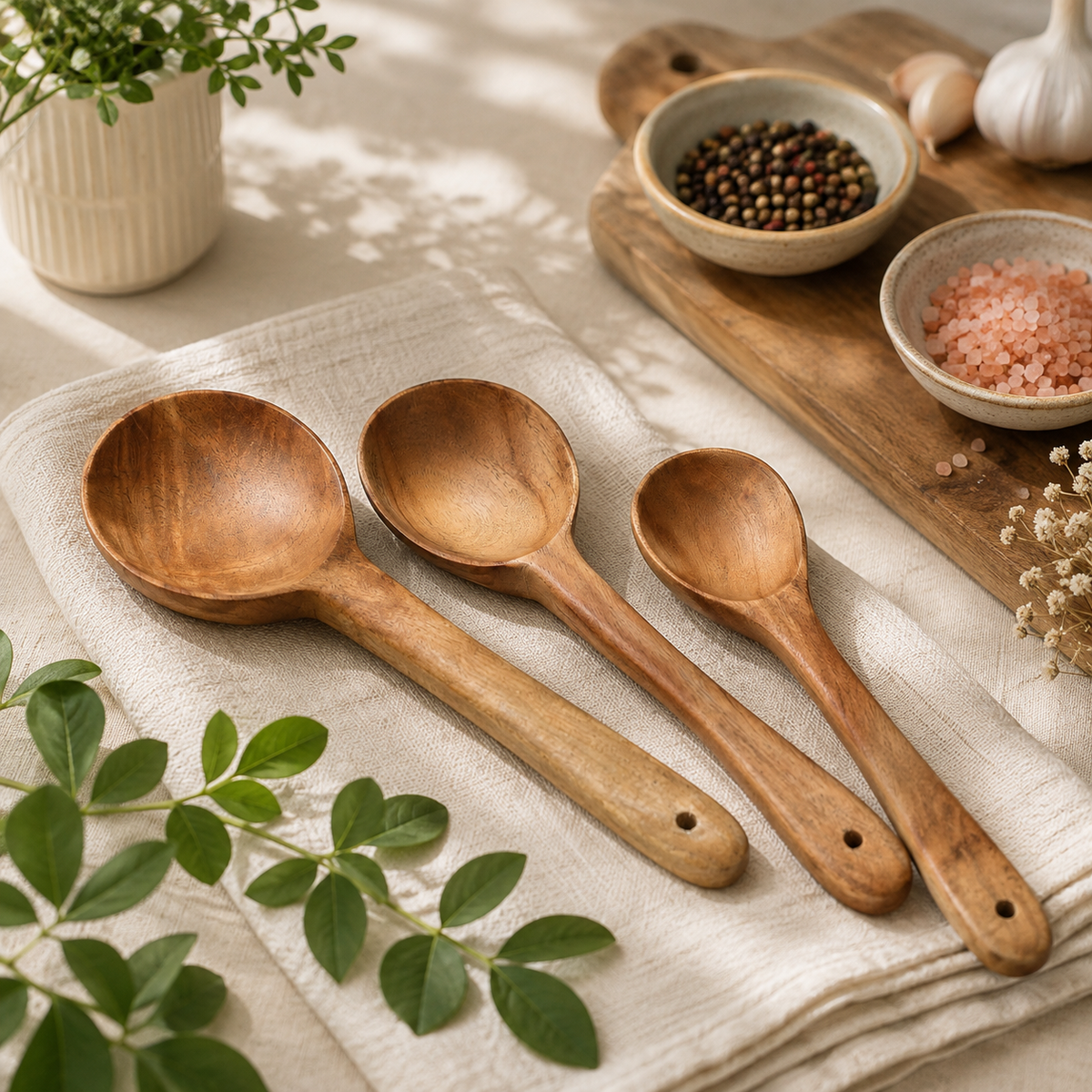 NEEM WOOD NON-FRY SERVING SPATULA SET OF 3
