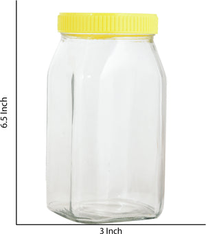 Premium Clear Glass Storage Jar - Pack of 2 – Yellow Screw Cap – 1 L (Transparent)