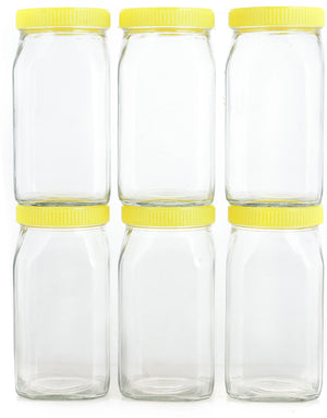 Premium Clear Glass Storage Jar - Pack of 2 – Yellow Screw Cap – 1 L (Transparent)